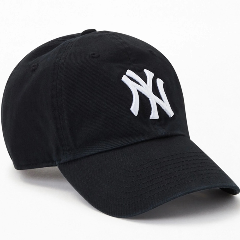Vintage MLB Plain Logo New York Yankees Black Wool Baseball Hat Cap Fitted Sz 7